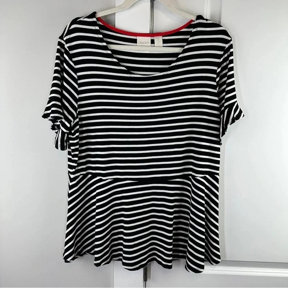 Chico black and white striped peplum blouse‎ top soft Classic size 2 Large 12/14 - Picture 1 of 10